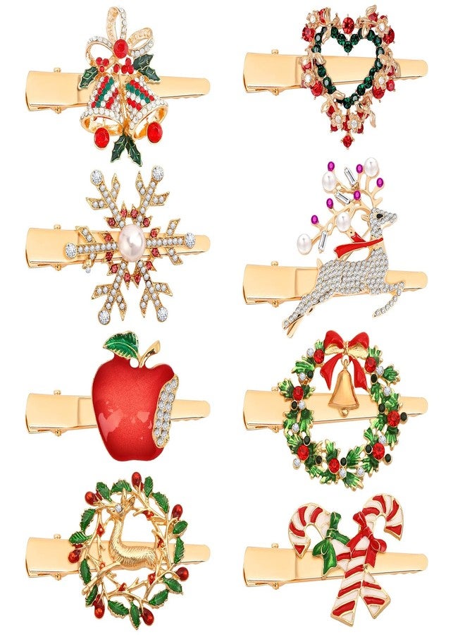 AUGSUN 8Pcs Christmas Rhinestone Hair Clips Barrettes Xmas Crystal Peppermint Snowflake Wreath Reindeer Bell Hairpins Festive Costume Accessories for Women Christmas Holiday Party Gifts - Image 1